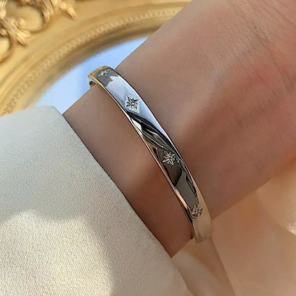 Sterling Silver North Star Bangle Cuff Bracelet